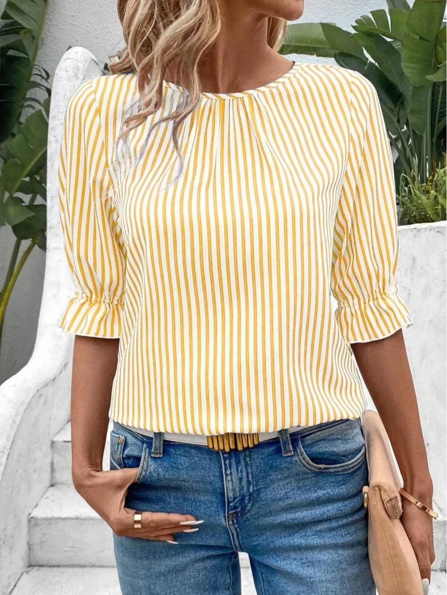 GRACE | Striped Button Design Top